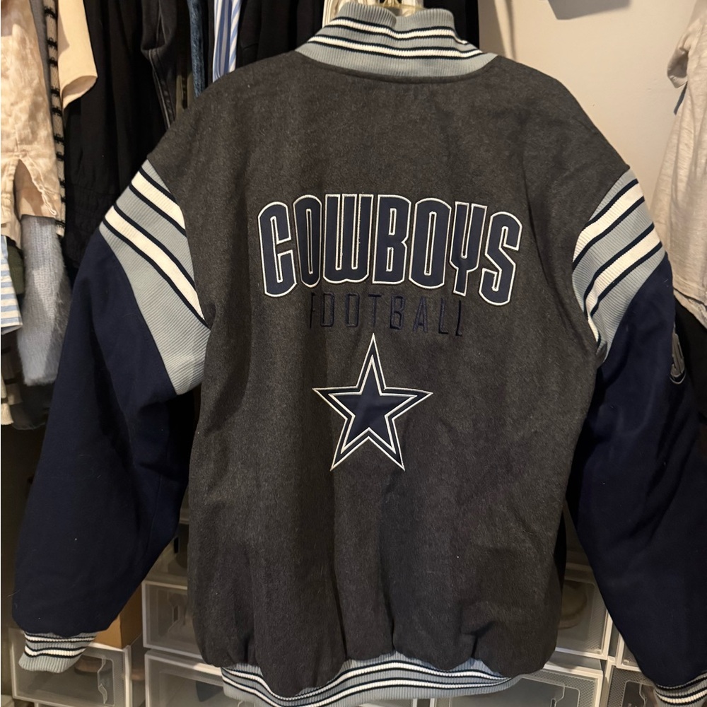 Men’s Cowboys football letterman coat reversible - Gray and Blue